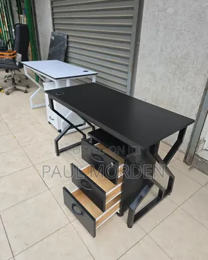 Movable Drawers, White Black Double Frame Stand/Metallic Office Tabl