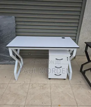 Movable Drawers, White Black Double Frame Stand/Metallic Office Tabl