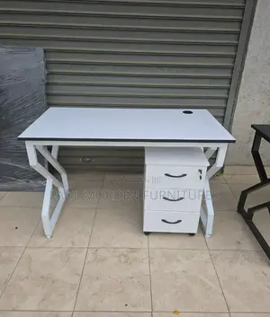Movable Drawers, White Black Double Frame Stand/Metallic Office Tabl