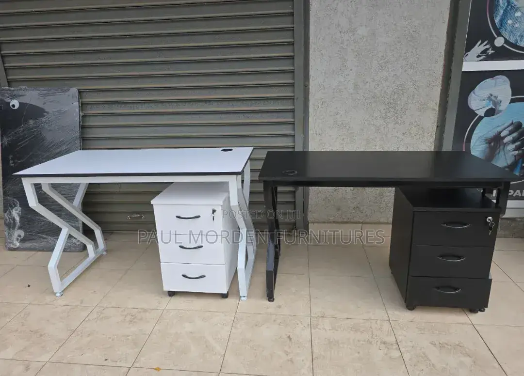 Movable Drawers, White Black Double Frame Stand/Metallic Office Tabl