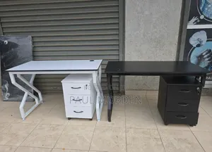Movable Drawers, White Black Double Frame Stand/Metallic Office Tabl