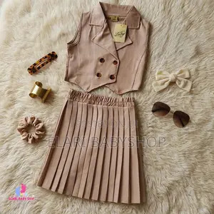 Pleated Skirt Bottom Vest Set