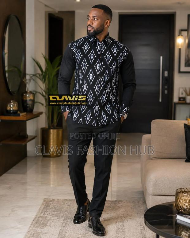 Executive Ankara Men Shirts Black and Navy Blue - main view