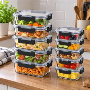 *10 PCS Set Food Grade Glass Storage Containers*1050mls*5pc,420mlx5