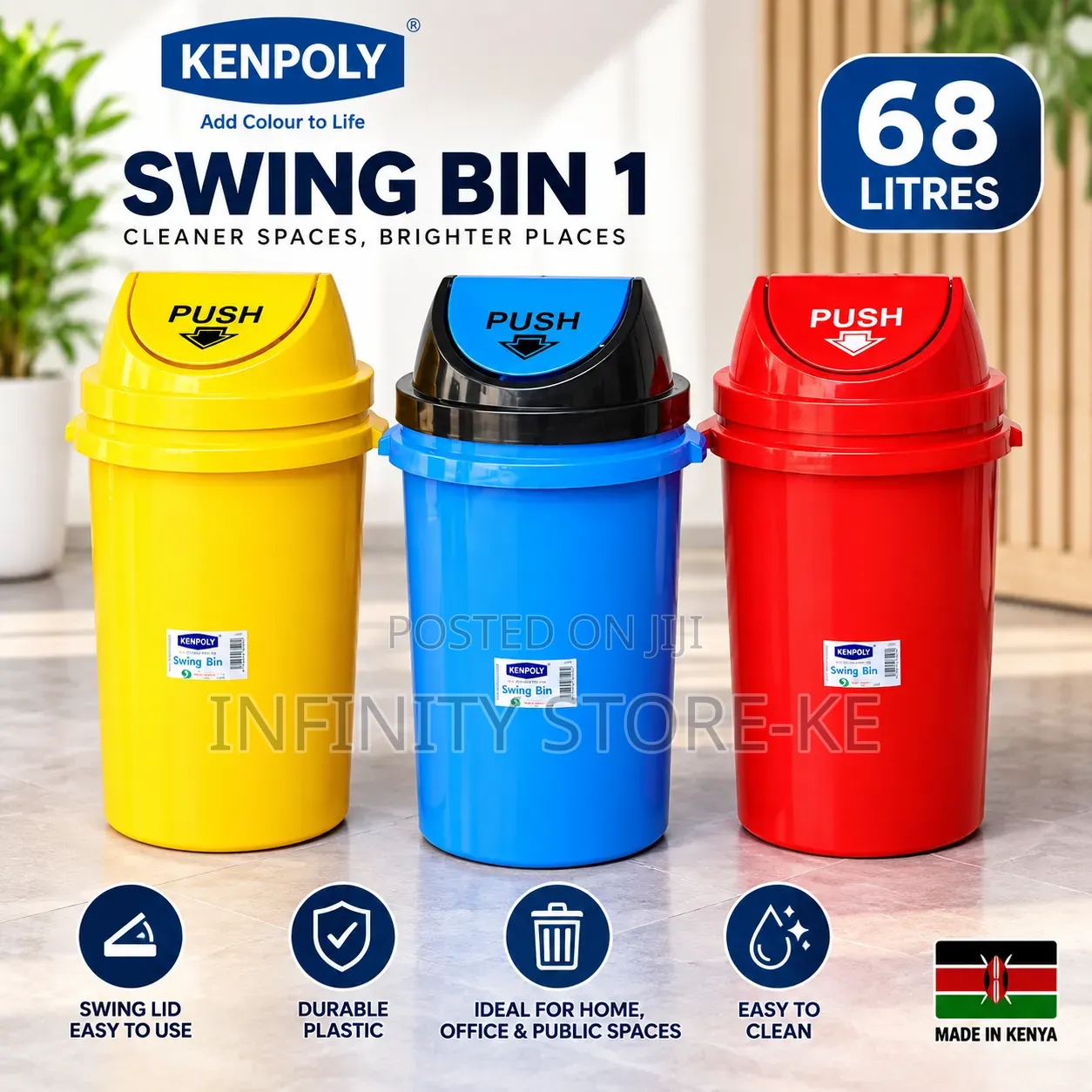 Large Kenpoly 68L Swing Bin – Ideal for High-Use Areas
