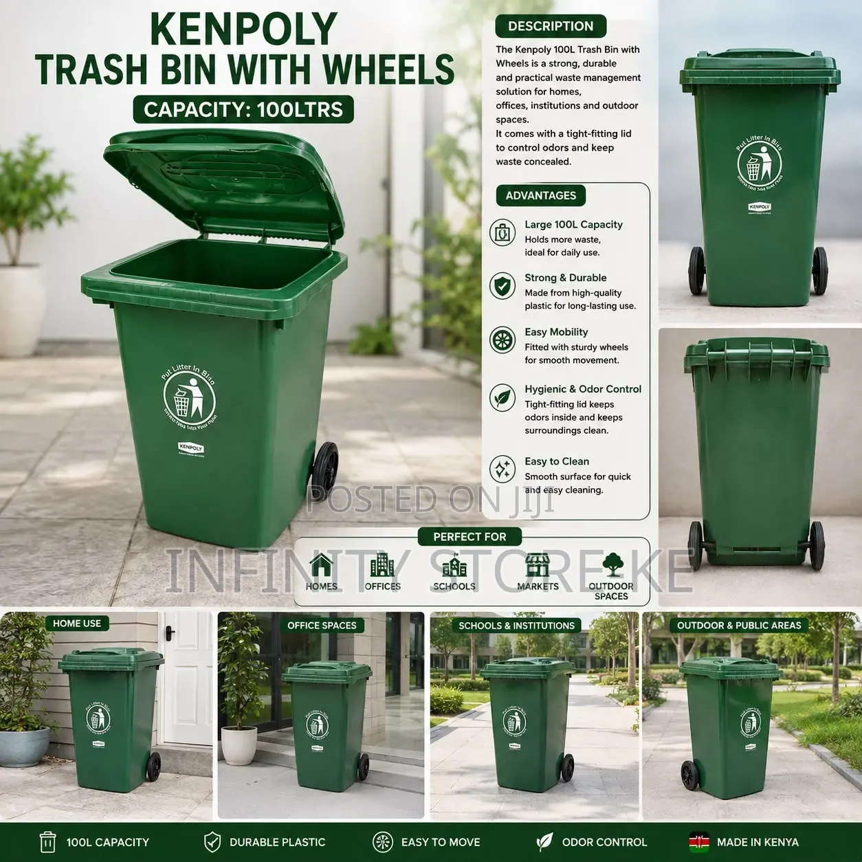 Kenpoly Trash Bin With Wheel-100 Litrres
