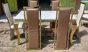 6 Seater Mubble Table With Steel Gold Frame