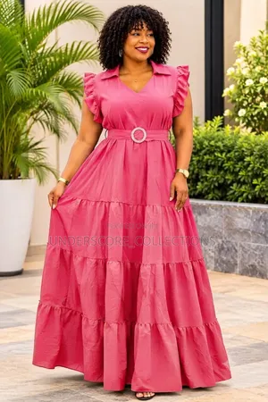 Ladies Collar Plus Size Maxi Dresses With Belt