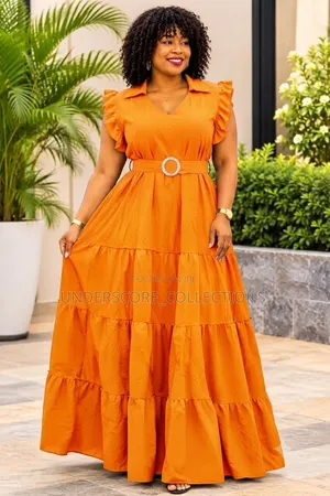 Ladies Collar Plus Size Maxi Dresses With Belt