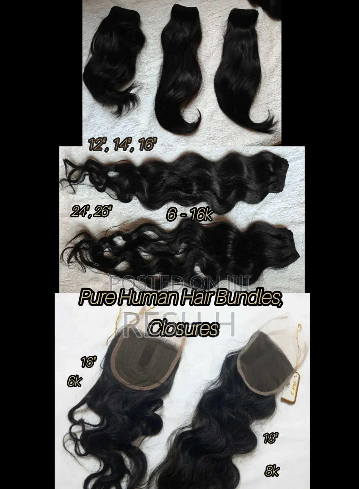 Pure Virgin Human Hair Bundles, Closures - Made in India