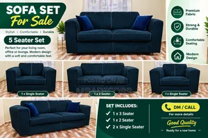 Elegant 5-Seater Navy Blue Sofa Set – Clean Comfortable