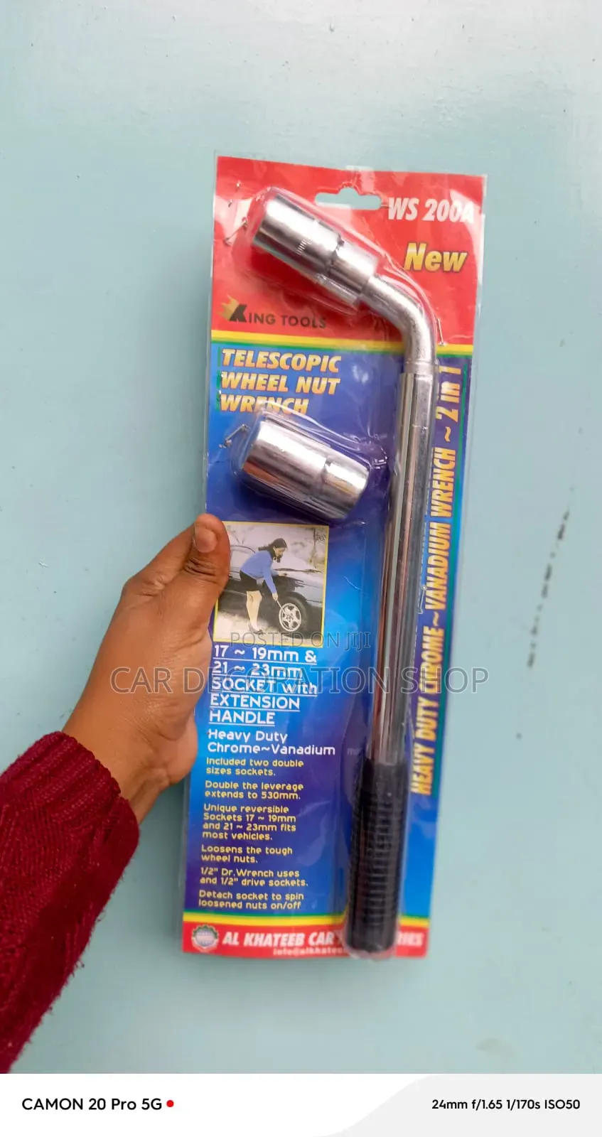 Telescopic Wheel Nut Wrench With Reversible 17_19 21_23mm Sockets