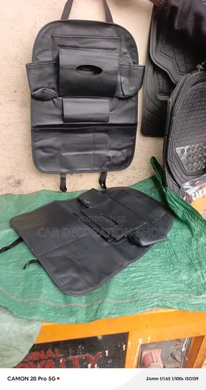 2pc Black Faux Leather Car Backseat Organizer With Multiple Pockets