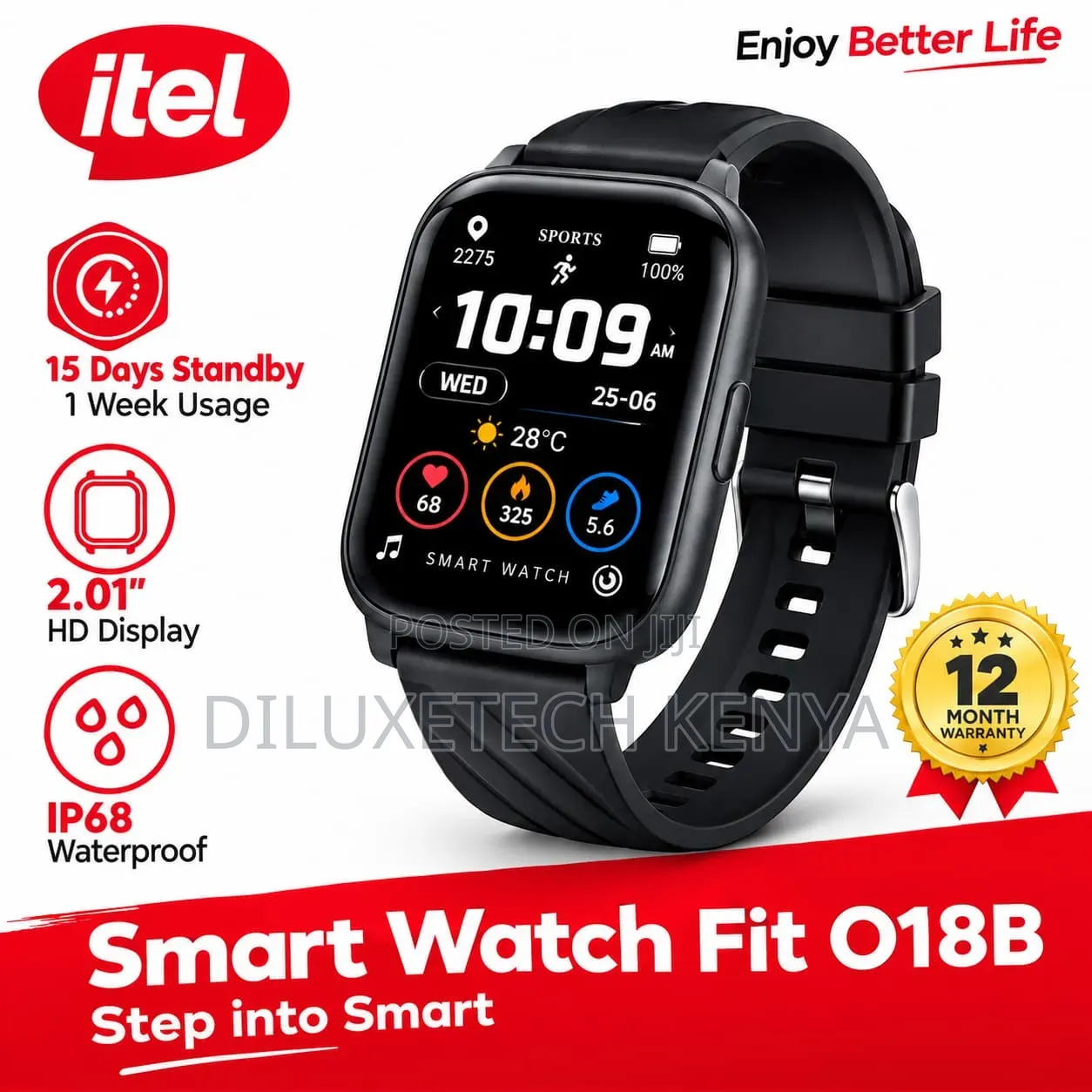 Isw 018B Itel Smart Watch Bluetooth Calling, IP 68 Water Proof