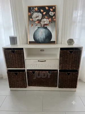 TV Stand With Wicker Basket Storage