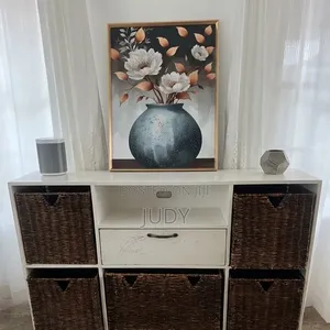 TV Stand With Wicker Basket Storage
