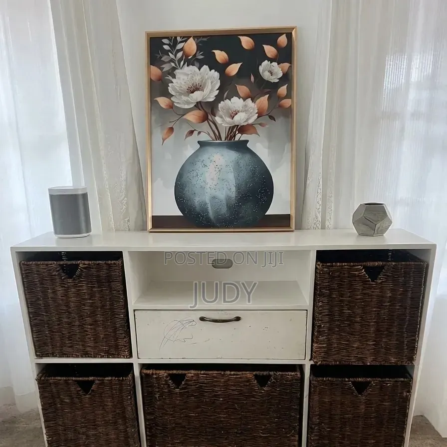 TV Stand With Wicker Basket Storage