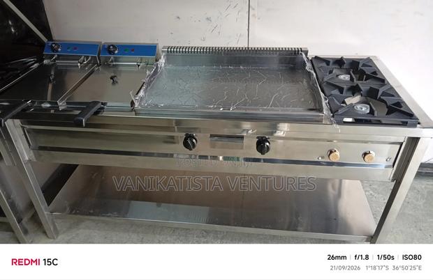 Hot Deal! 3-in-1 Chips Fryer+Griddle + 2 Gas Cooker-Custom Fabricated
