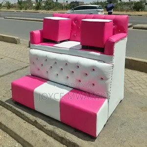 Simple 2 Seater White and Pink Pedicure Seat 