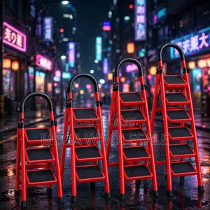 2,3,4 5 Step Folding Ladder Secure Platform for Safe Access