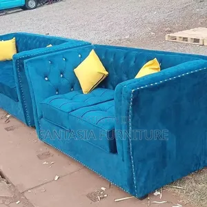 2-Seater Blue Living Room Sofa Set.