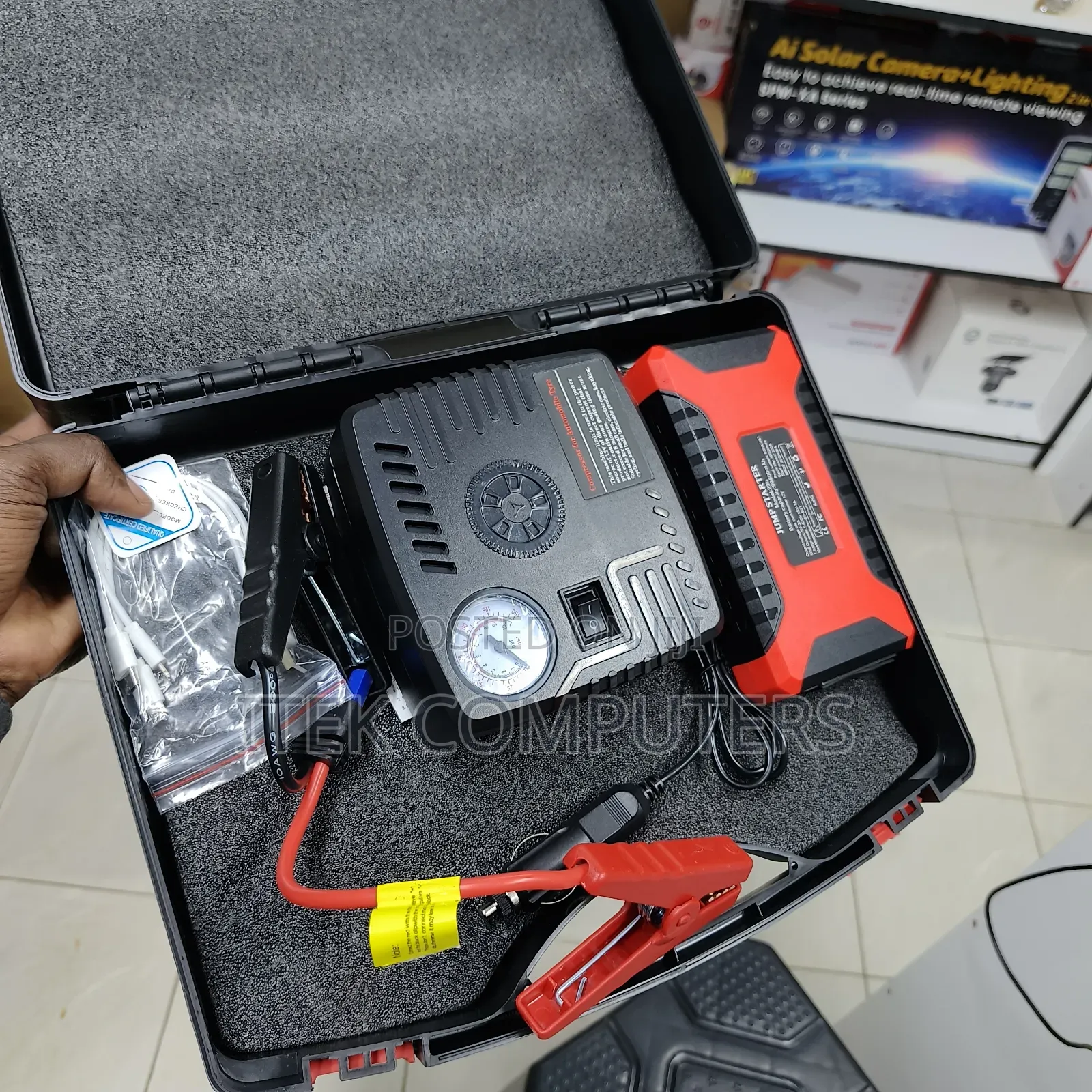 Portable Car Jump Starter Kit and Air Compressor for Road Trips