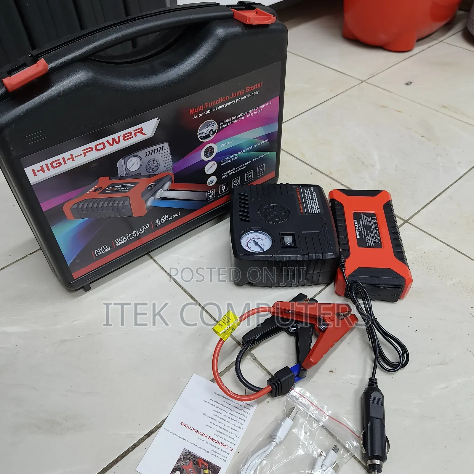 Portable Car Jump Starter Kit and Air Compressor for Roadside Use