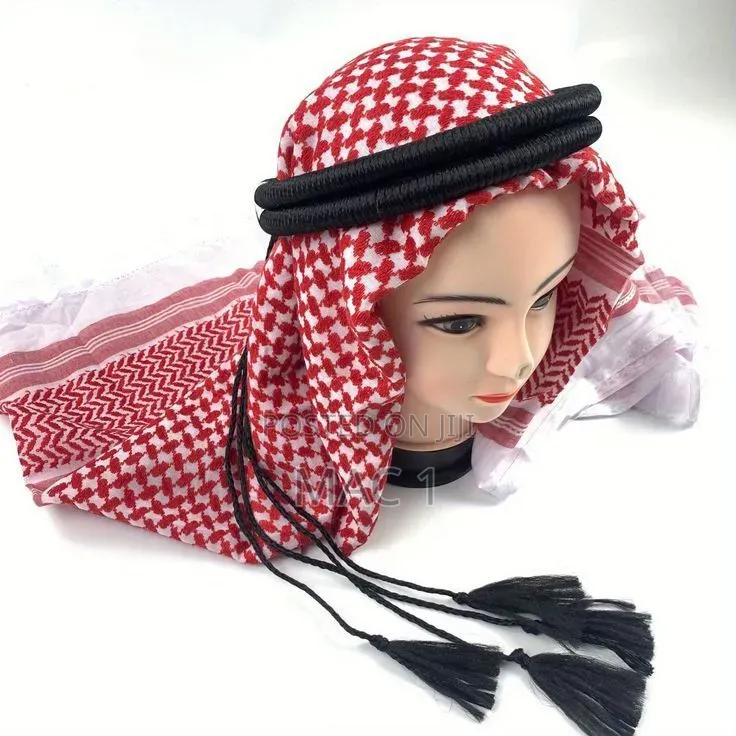 Men's Red White Keffiyeh Scarf With Black Agal Rope