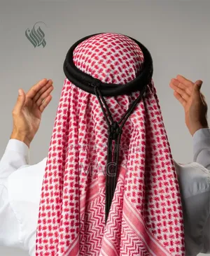 Men's Red White Keffiyeh Scarf With Black Agal Rope