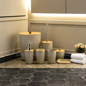 7 in 1 Bathroom Accessories Set With Wooden Top