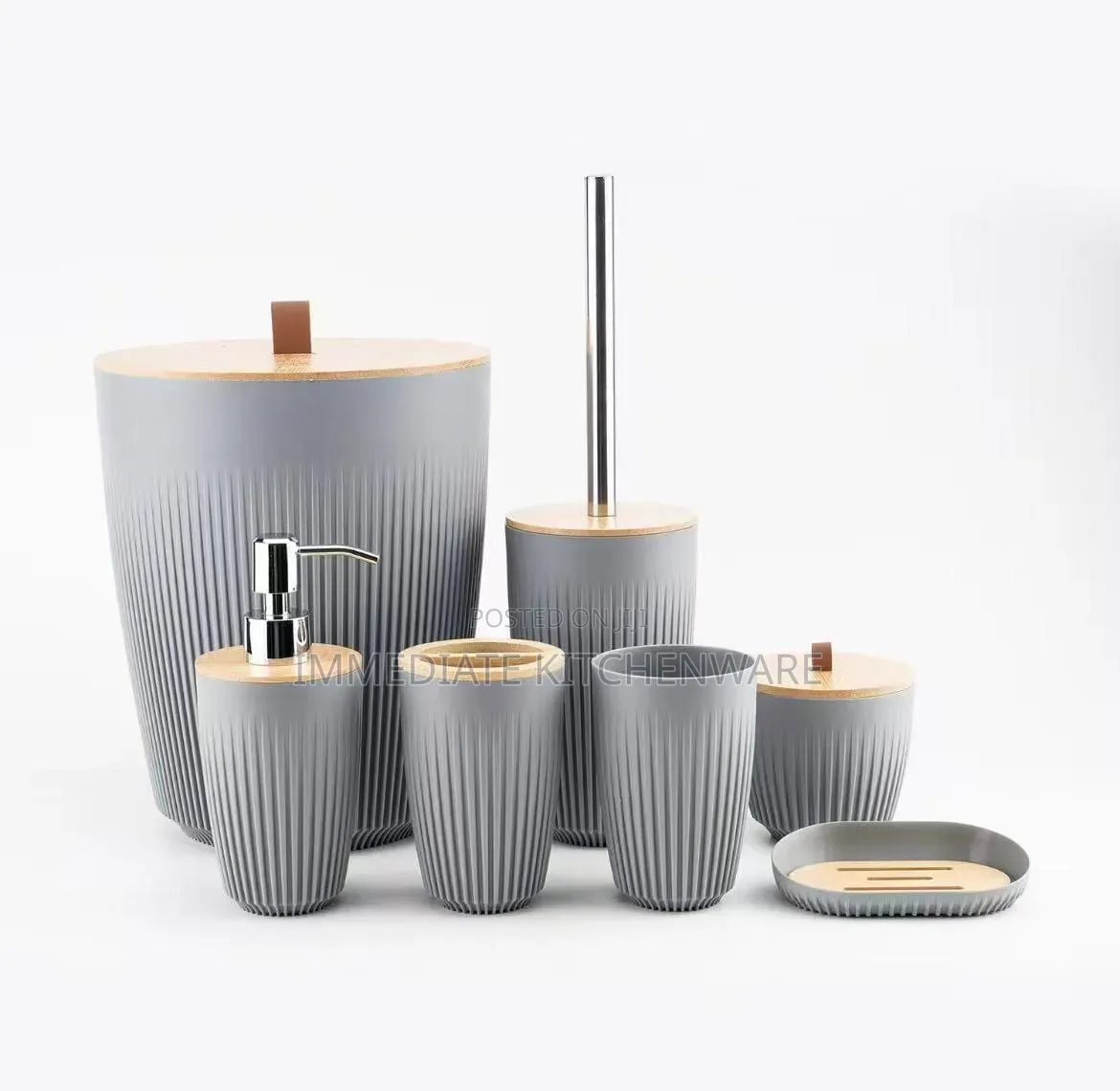 7 in 1 Bathroom Accessories Set With Wooden Top