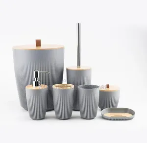 7 in 1 Bathroom Accessories Set With Wooden Top