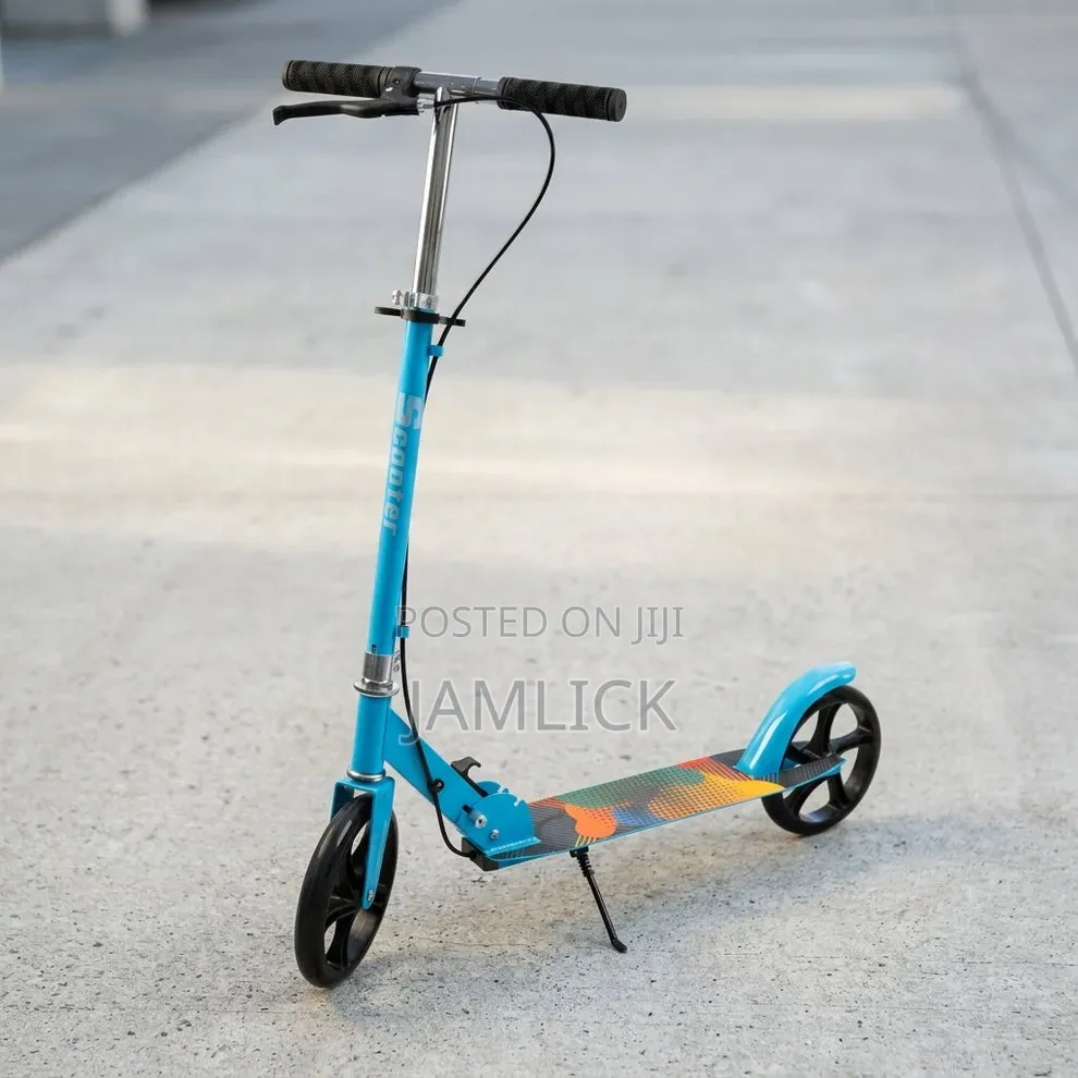 Blue Foldable Kick Scooter With Handbrake Kickstand - Gn