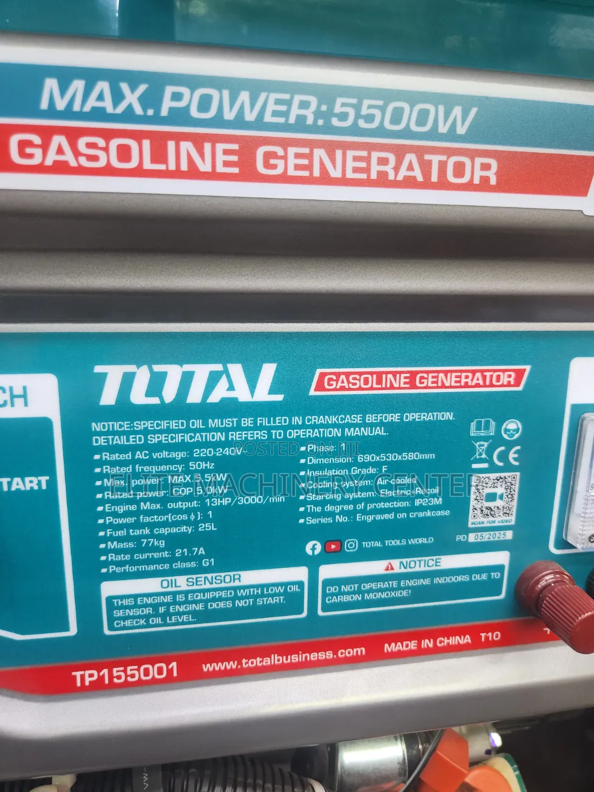 Total 5.5kW Gasoline Generator (Model TP155001) 7.5 KVA