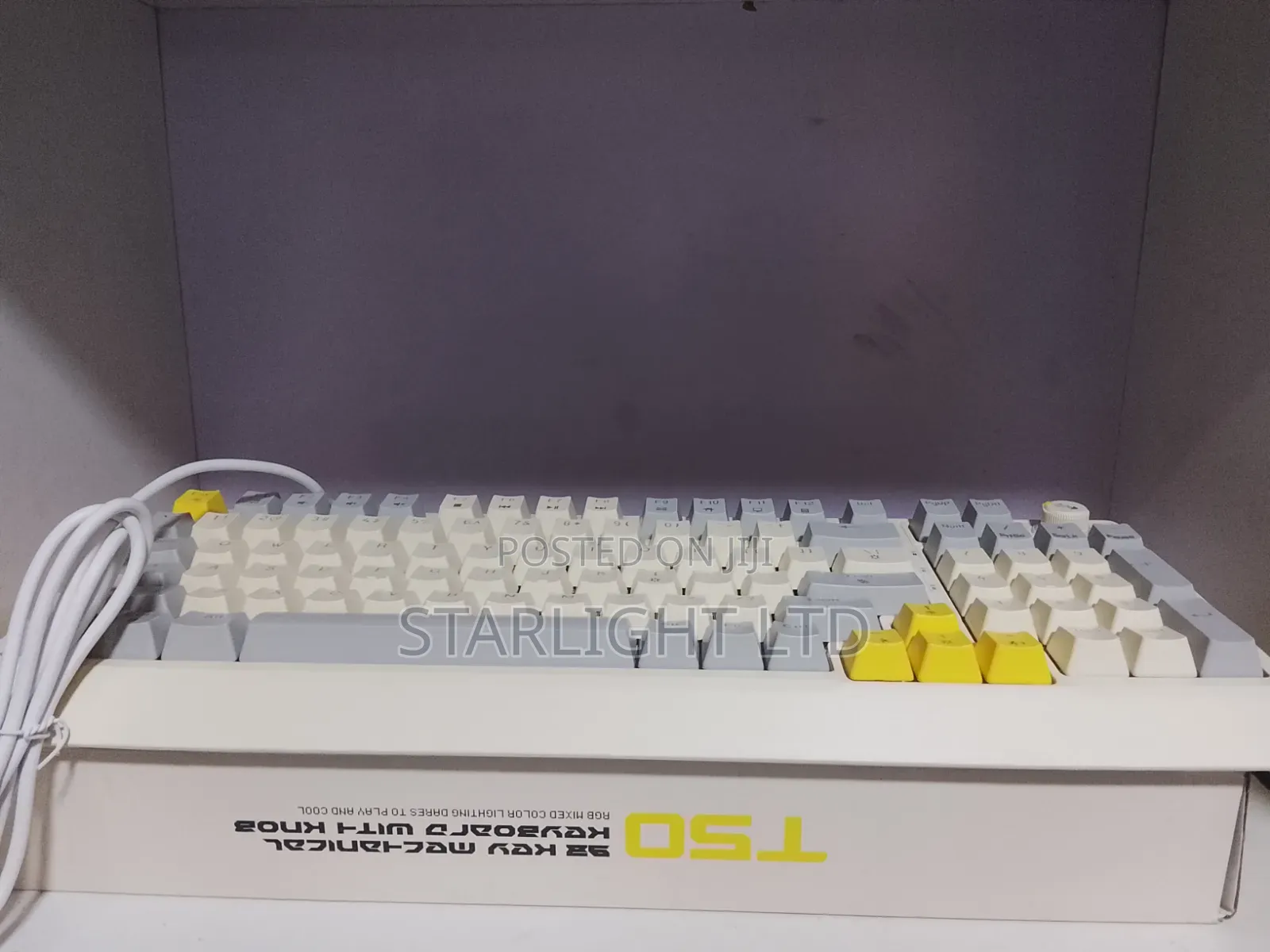 T-Wolf T50 Compact Mechanical Keyboard (Beige, Grey Accent Yellow