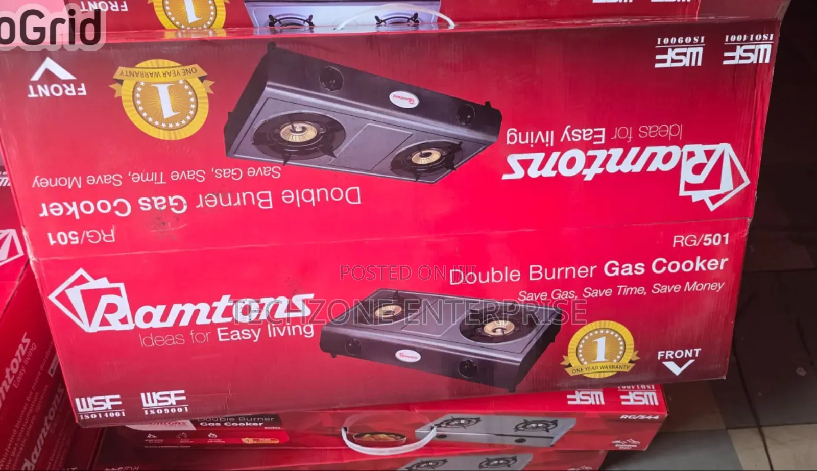 Ramtons RG/501 Double Burner Gas Cooker Teflon 