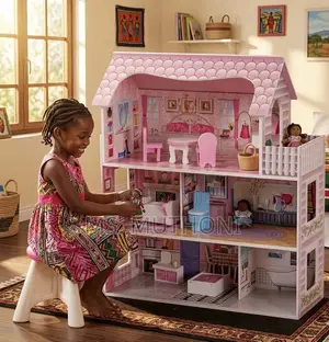 Girls Pink DIY  Wooden Fully Furnished Doll House