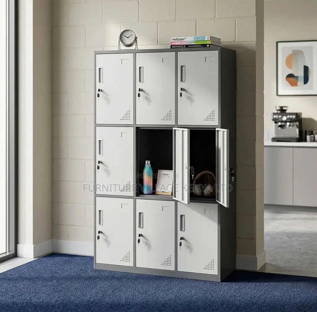 Office Cabinet; Lockable Metallic 9 Locker Storage Cabinet