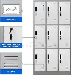 Office Cabinet; Lockable Metallic 9 Locker Storage Cabinet