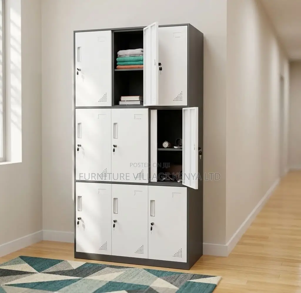 Office Cabinet; Lockable Metallic 9 Locker Storage Cabinet