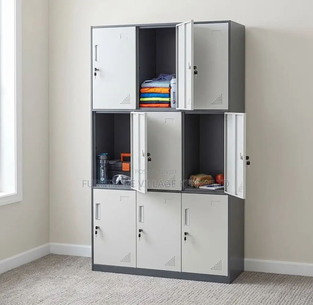 Office Cabinet; Lockable Metallic 9 Locker Storage Cabinet