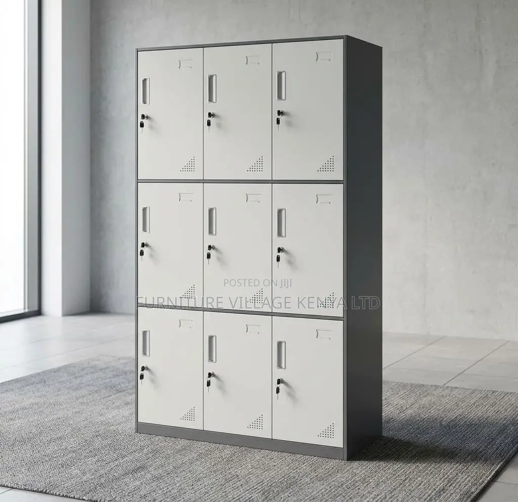 Office Cabinet; Lockable Metallic 9 Locker Storage Cabinet