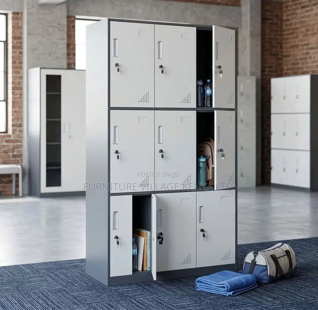 Office Cabinet; Lockable Metallic 9 Locker Storage Cabinet