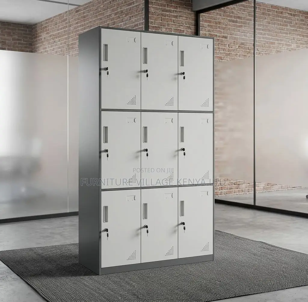 Office Cabinet; Lockable Metallic 9 Locker Storage Cabinet