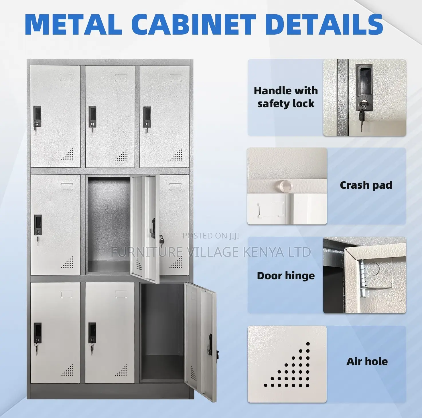 Office Cabinet; Lockable Metallic 9 Locker Storage Cabinet