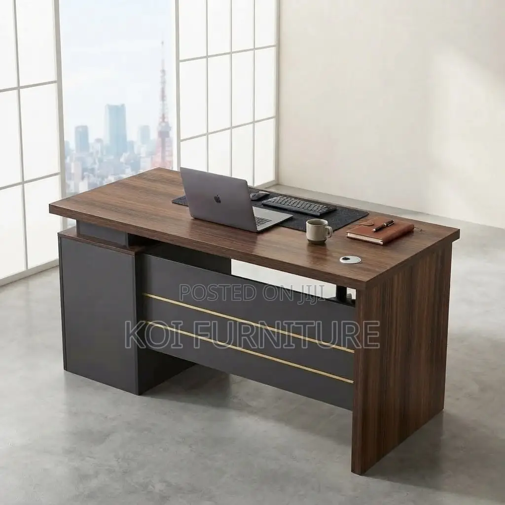 Office Desk; Executive 120MM Brown Office Desk With Drawers