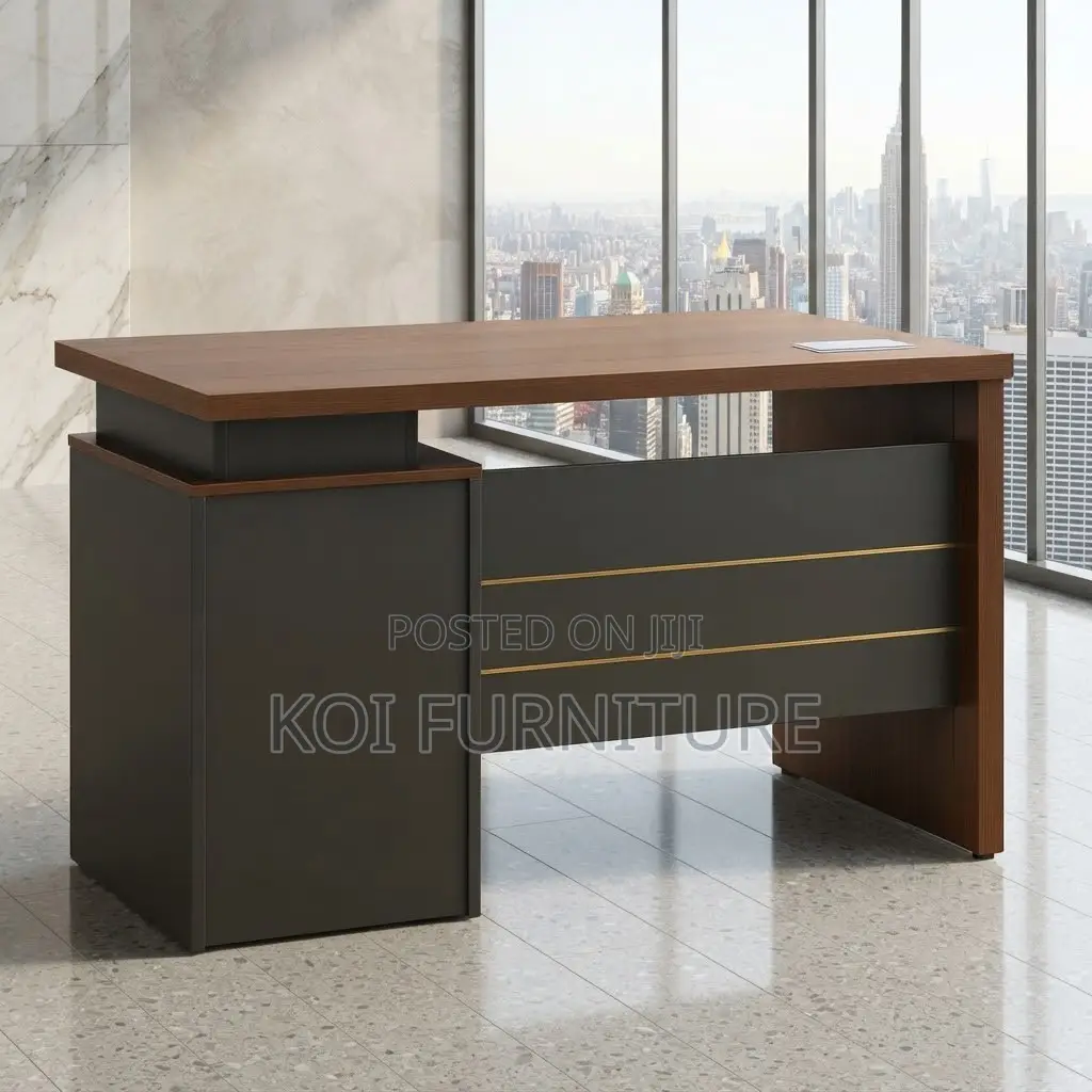 Office Desk; Executive 120MM Brown Office Desk With Drawers