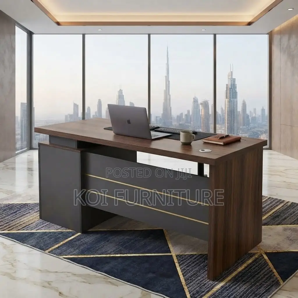 Office Desk; Executive 120MM Brown Office Desk With Drawers