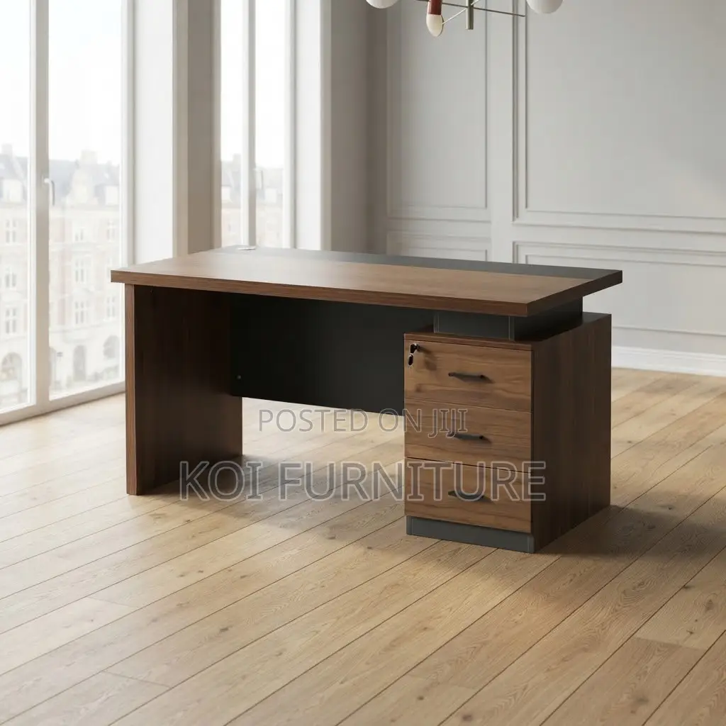 Office Desk; Executive 120MM Brown Office Desk With Drawers