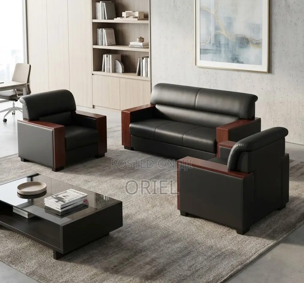 Office Sofa : Leather Office Lounge Sofa 5-Seater